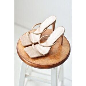 Pretty Little Thing Heels Woman's 5 Tan Fuzzy Sandal Strappy Sexy Formal Bridal